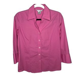 Tall Girl  Womens Button up 3/4 sleeve top Pink size 8 Church Career Work Fitted